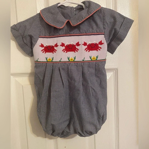 Wish Upon A Star Smocked Crab Bubble Romper - Picture 1 of 10